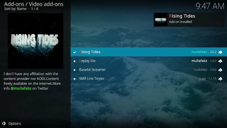 Wait for the "Rising Tides Add-on Installed" message to appear