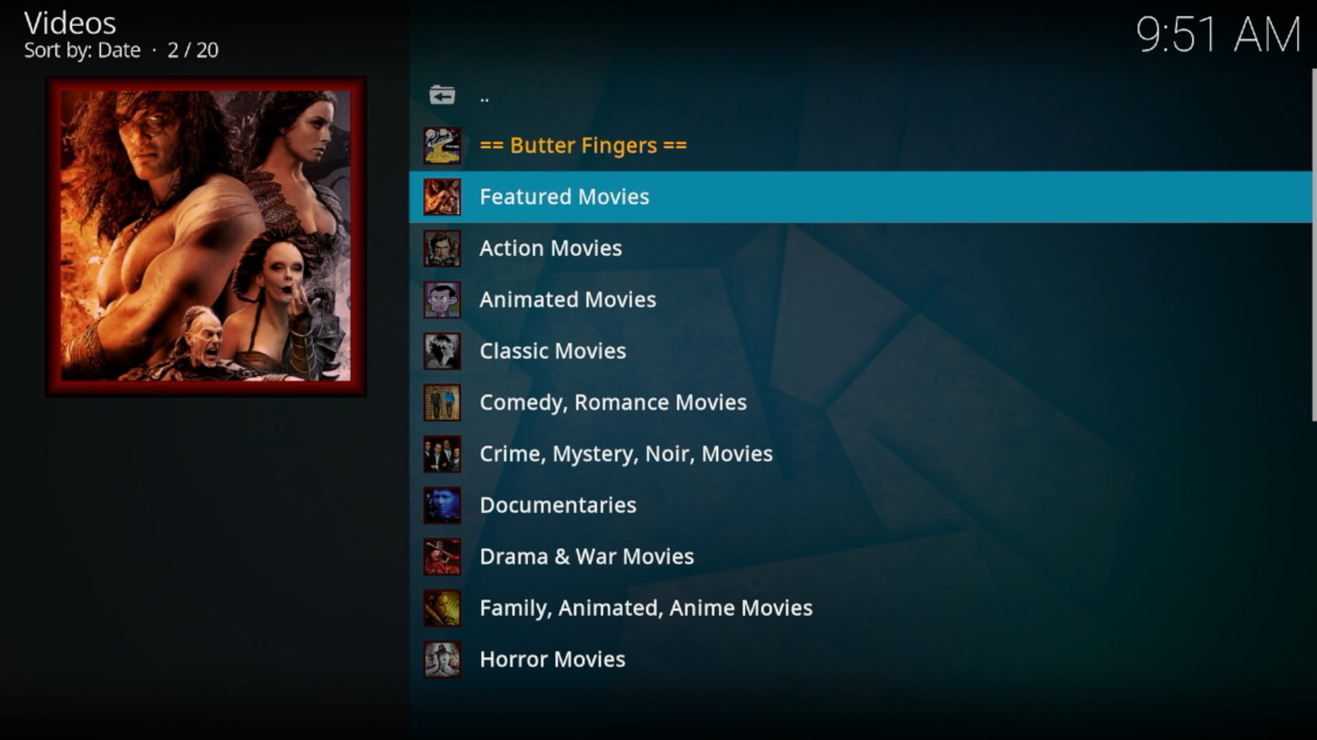 Butter Fingers Movies Addon Categories