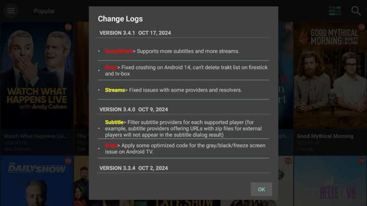 Then the Change Log will appear. Click OK.