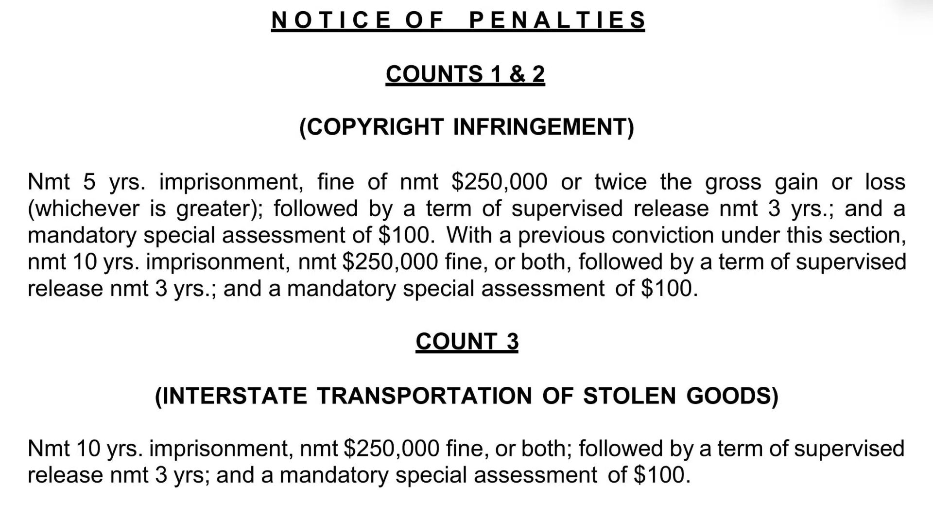 Notice of Penalties 