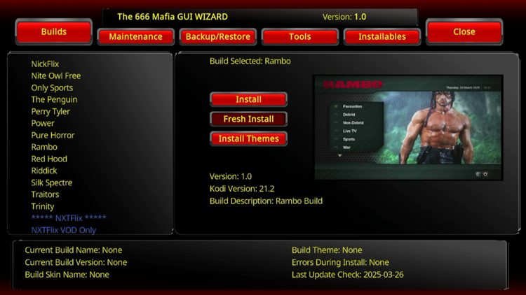 Locate Rambo and click Fresh Install.