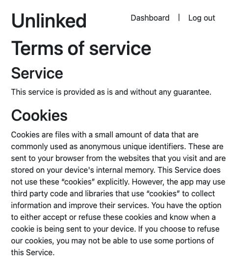 Unlinked Terms of Service