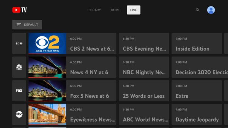 YouTube TV Live Guide