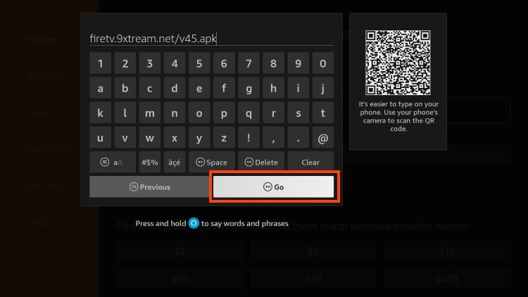 input the url code for 9xtream and click next