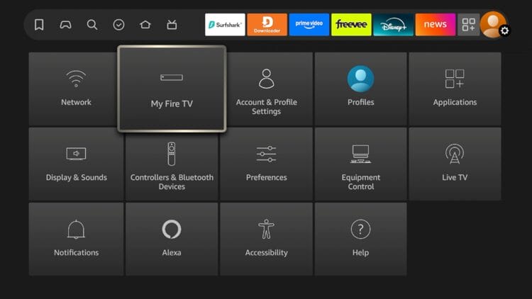 Then return back to the home screen of your Fire TV device. Hover over the Settings icon and select My Fire TV.