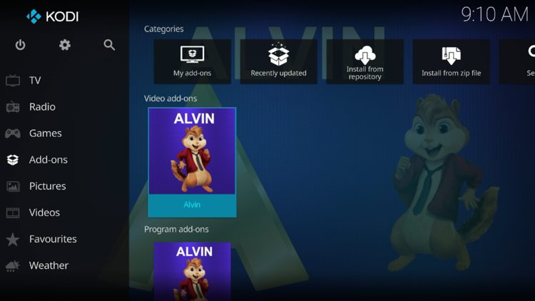 Then go back to the Home screen of Kodi and select Add-ons, then choose Alvin