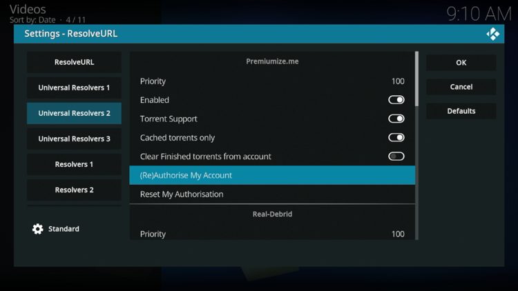 Then over over Universal Resolvers 2 and click (Re)Authorize My Account under Premiumize.