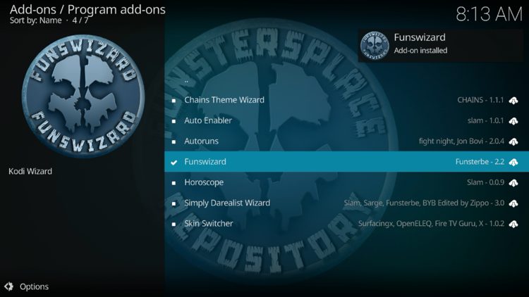 The wizard add-on installed message will now display in the upper right-hand corner.