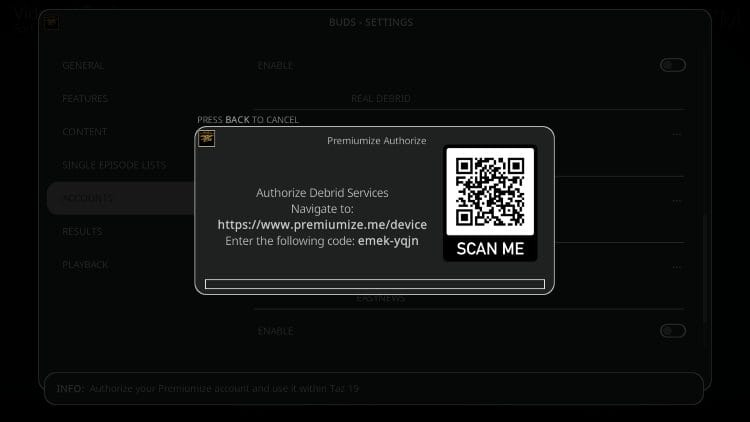 input your service authorization code