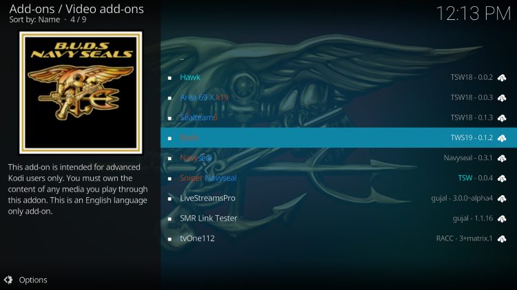 choose buds kodi addon