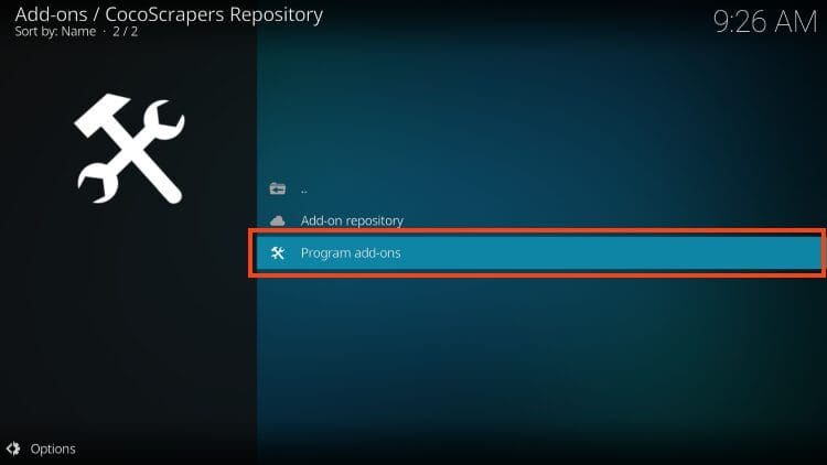 choose program addons