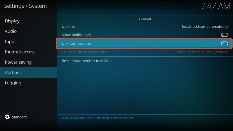 toggle unknown sources