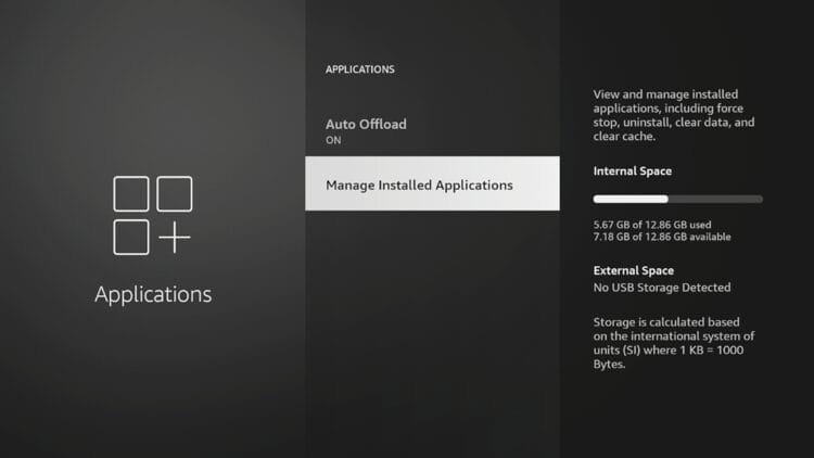 Click Managed Installed Applications.