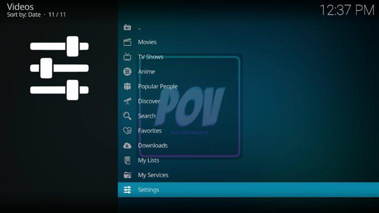 Launch POV Kodi Addon and scroll down to open Settings.