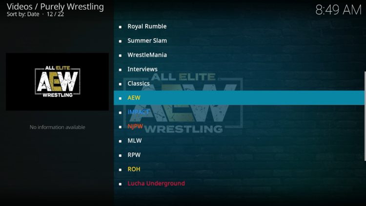 Within the "Shows" and "Live" categories you will find streaming options for other major pro wrestling promotions