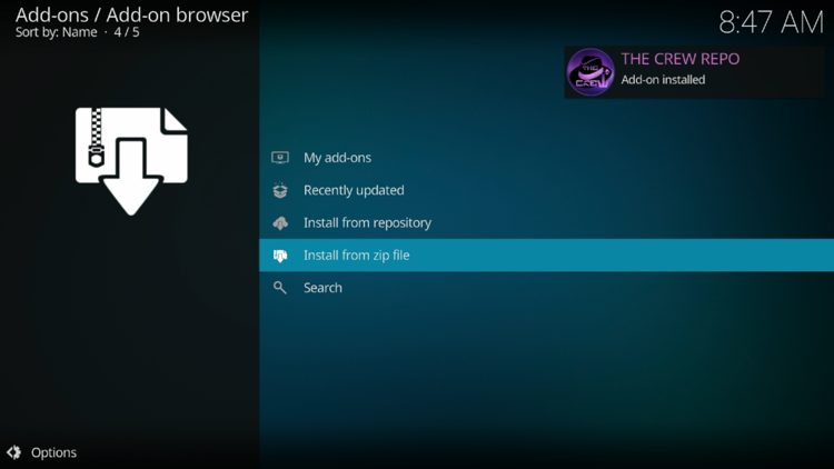You will then see "The Crew Repo Add-on Installed" message