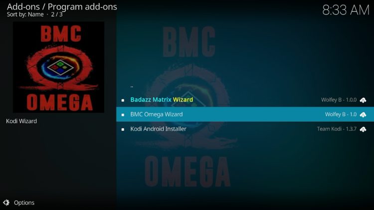 Open the BMC Omega Wizard.
