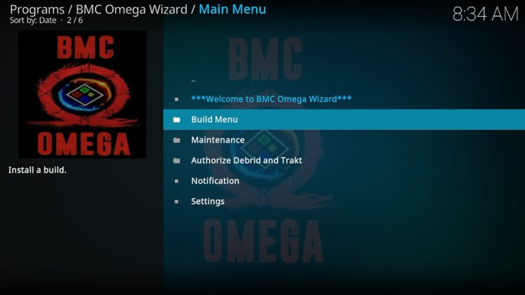 Select Build Menu.