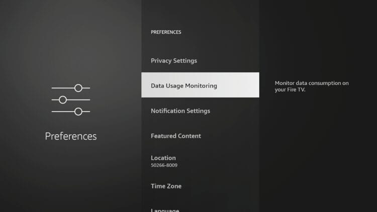 Click the back button on your remote and click Data Usage Monitoring.