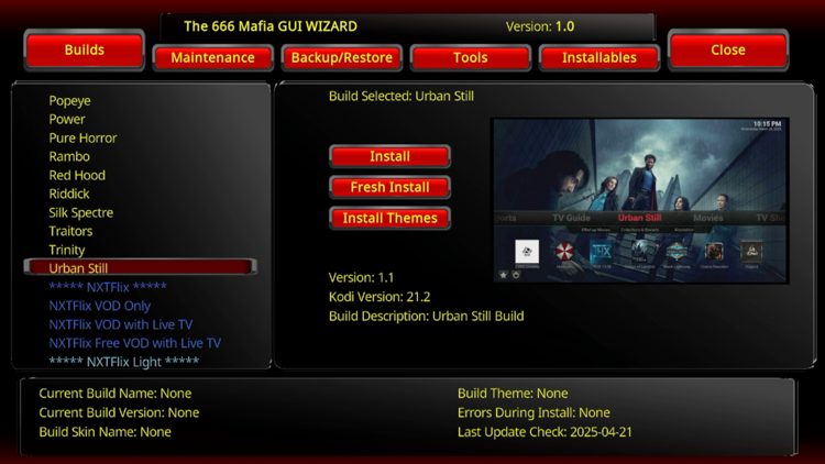 Select Builds and locate Urban Still.