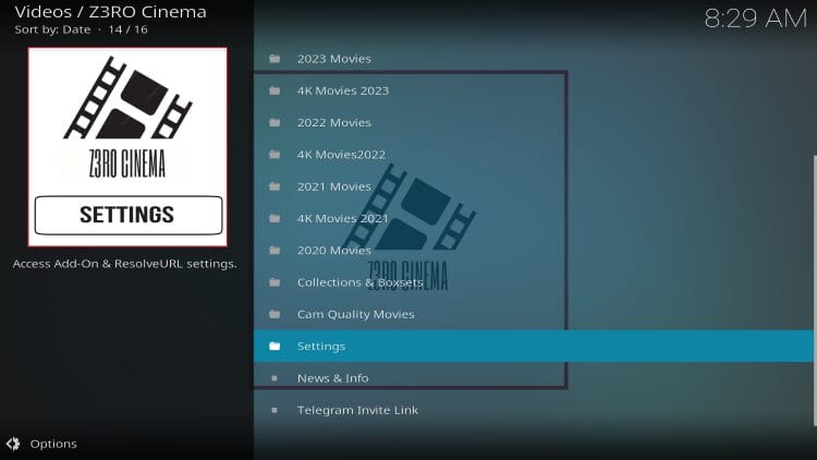 select settings