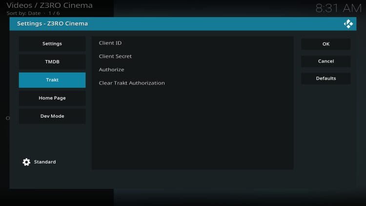 trakt integration on z3ro cinema