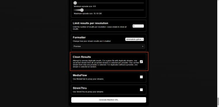 choose clean results for aiostreams stremio addon