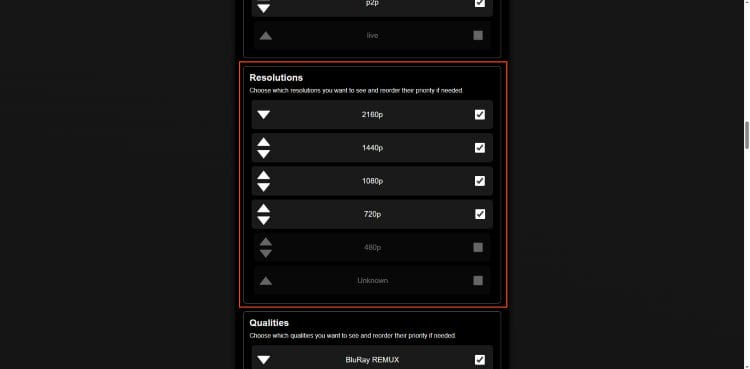 select resolutions you want to see