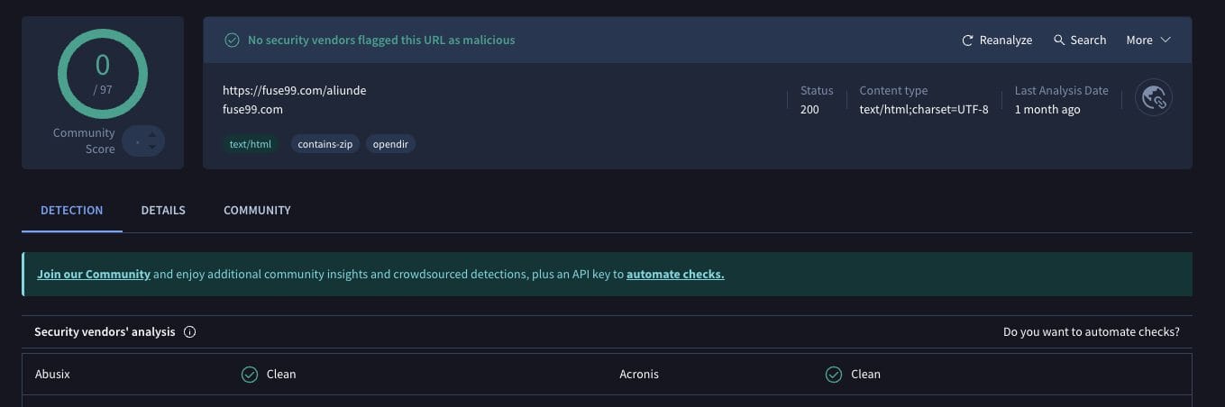 Aliunde VirusTotal Scan