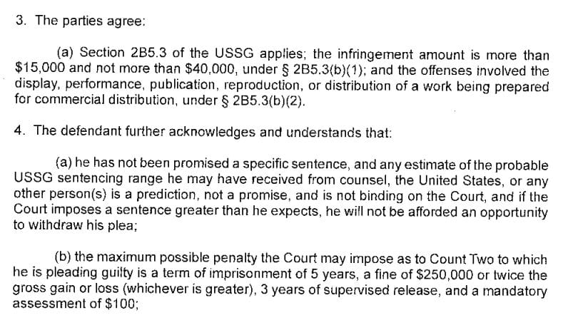 Damage Amounts from Plea Agreement