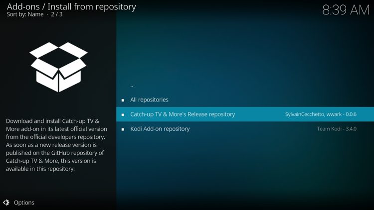 Then select Catch up TV & More's Release Repository