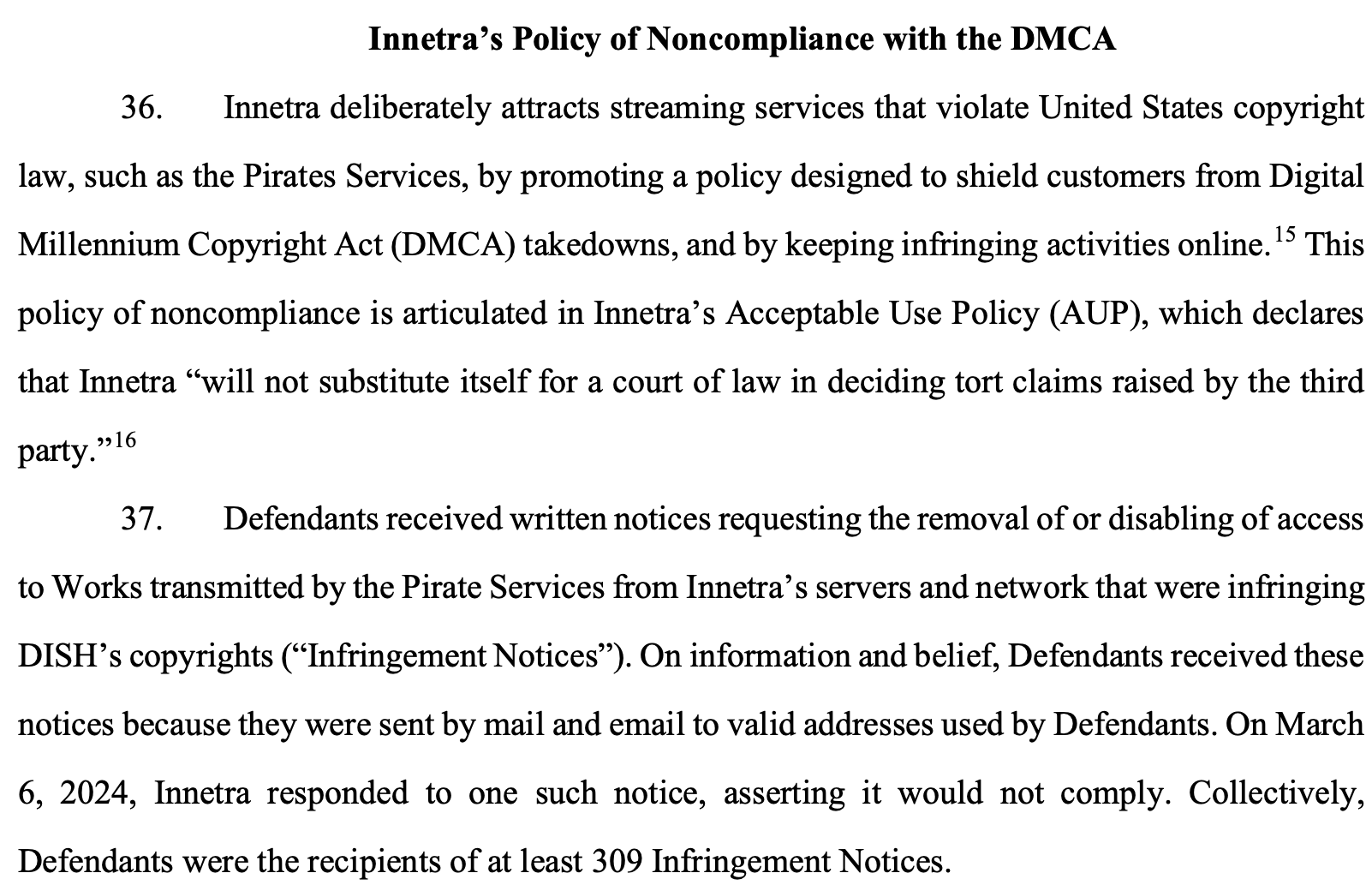Notes from DISH's Complaint