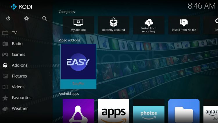 Then go back to the Home screen of Kodi and select Add-ons, then choose EasyFlix
