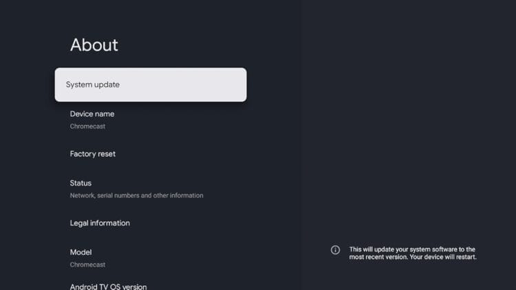 Google TV device system update