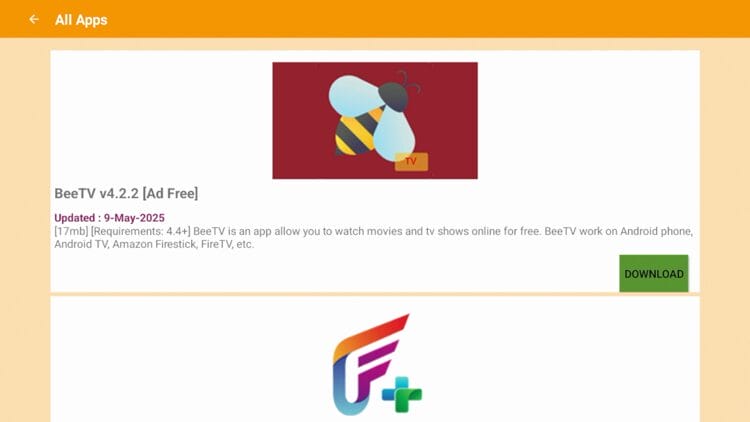 In this instance we are installing BeeTV from APKTime. Find your preferred app and click Download.
