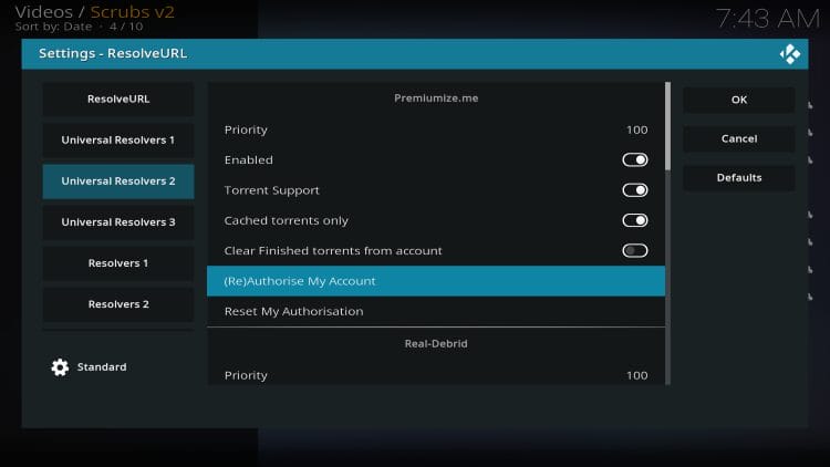 reauthorize account for premiumize on scrubs kodi