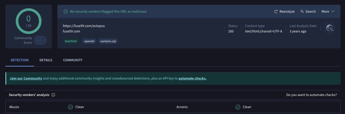 TAZ Addon VirusTotal Scan