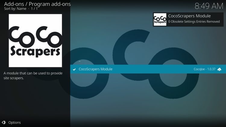 You will then see CocoScrapers Module Add-on installed message.