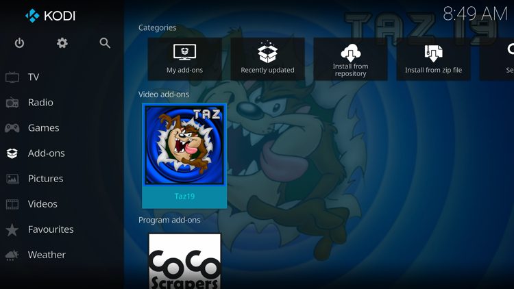Now launch the TAZ Kodi Addon.
