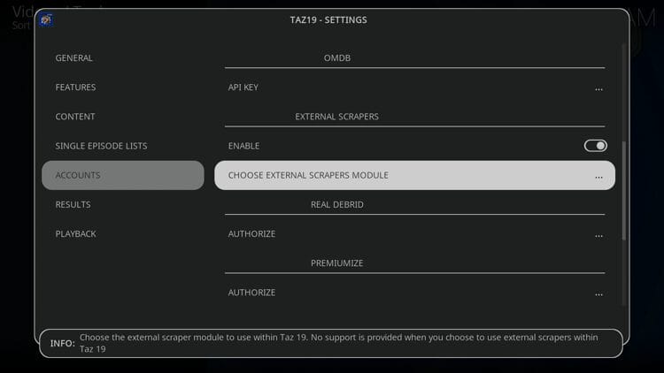 Then click Choose External Scrapers Module