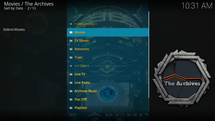 You have successfully installed The Archives add-on