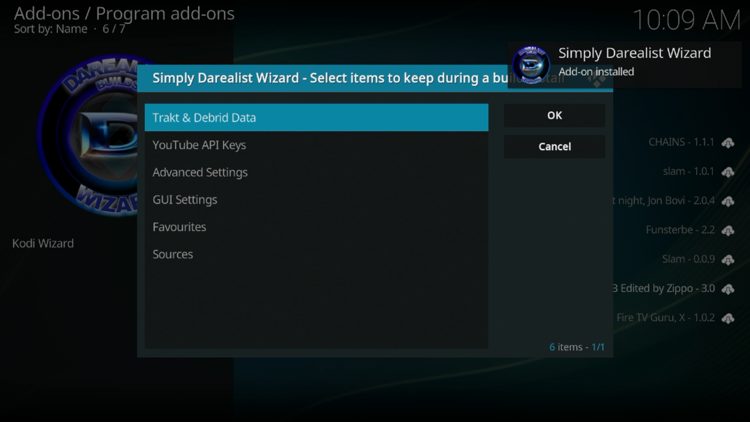 The wizard add-on installed message will now display in the upper right-hand corner.
