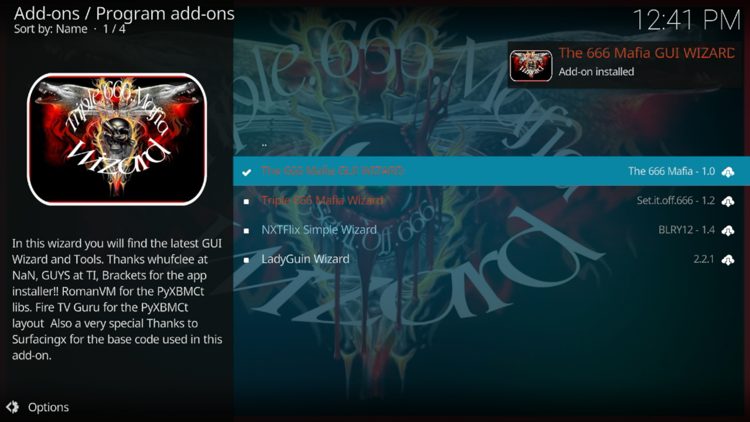 The wizard add-on installed message will now display in the upper right-hand corner.
