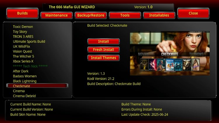 Select Builds and locate Checkmate.