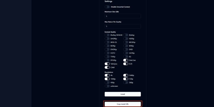 click copy install URL