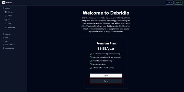 click sign up