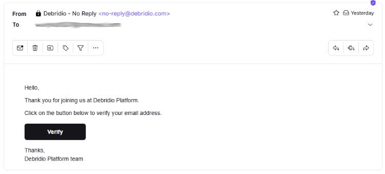 verify email address for debridio