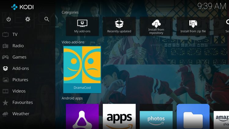 Then go back to the Home screen of Kodi and select Add-ons, then choose Dramacool