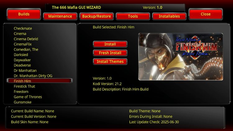 Select Builds and locate Finish Him.