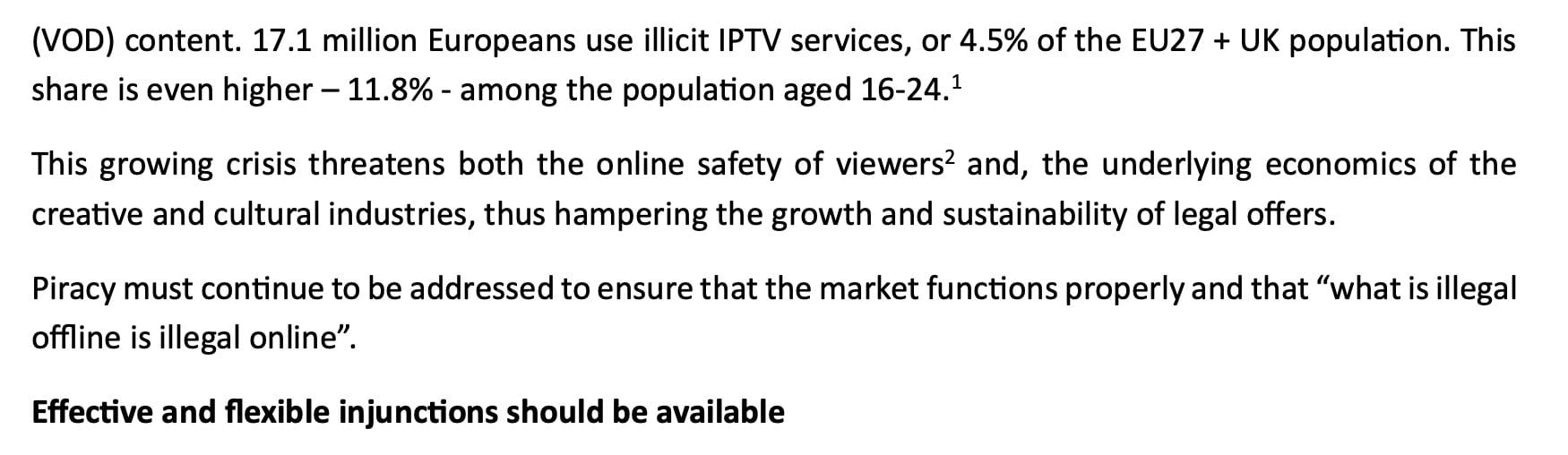 Snippet from the MPA's Submission